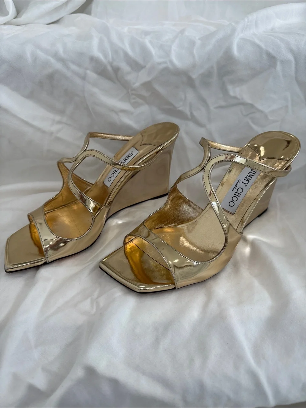 Jimmy Choo Metallic Gold Strappy Wedge Sandals